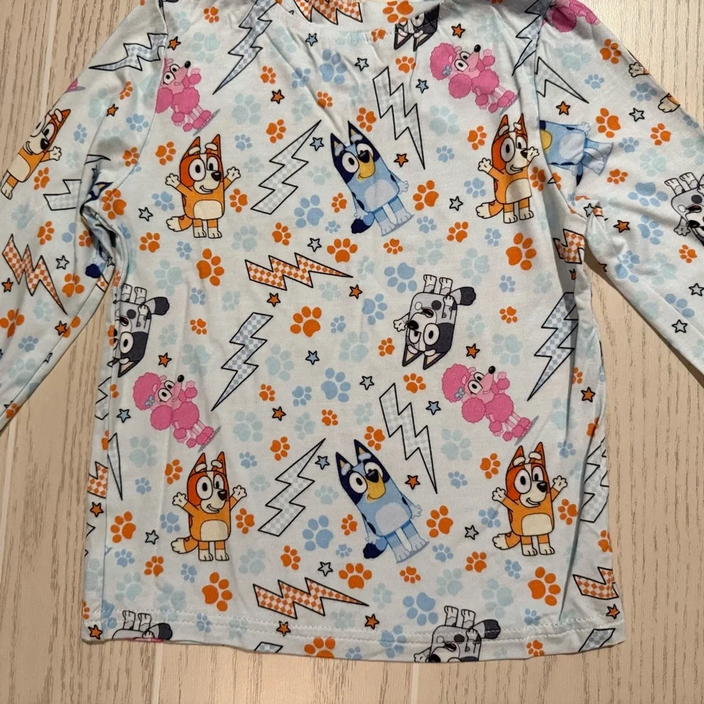 Bluey Bamboo Pajama Set Toddler Girls size 4T 2Pc Lightning Print‎ Soft PJs NEW